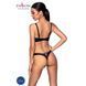 Комплект з екошкіри Celine Bikini black L/XL &mdash; Passion: відкритий бра зі стрічками, стрінги зі шнурі