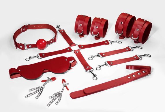 Набор Feral Feelings BDSM Kit 7 Red, наручники, поножи, коннектор, маска, паддл, кляп, зажимы