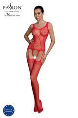 Бодістокінг Passion ECO BS007 red, з доступом, силуетний малюнок, імітація підв&rsquo;язок