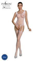 Бодістокінг Passion ECO BS007 white, з доступом, силуетний малюнок, імітація підв&rsquo;язок