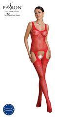 Бодістокінг Passion ECO BS008 red, з доступом, флористичний декор, імітація підв&rsquo;язок