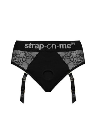 Кружевные трусы для страпона с подвязками для чулок Strap-On-Me DIVA HARNESS - M