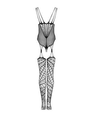 Ажурний бодістокінг під павутину Obsessive Bodystocking G325 black S/M/L, чорний, комбінезон