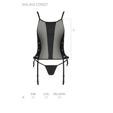 Сітчастий корсет з екошкіри, з люверсами та знімними пажами Malwia Corset black S/M &mdash; Passion, стрін