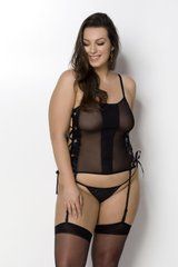 Сітчастий корсет з екошкіри Passion Malwia Corset 6XL/7XL black, з люверсами та знімними пажами