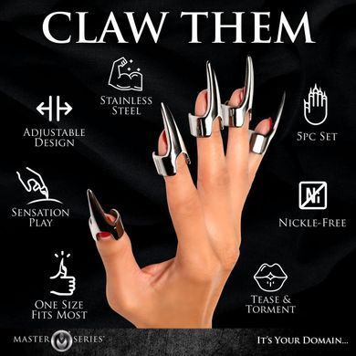 Набір кілець з кігтями Master Series Five-Piece Sensation Claw Rings - Silver
