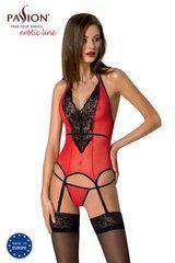 Корсет з пажами для панчіх Passion PEONIA CORSET XXL/XXXL red стрінги
