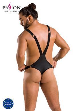 Чоловіче боді з люверсами Passion 028 HARRY L/XL Black, екошкіра, на шлейках