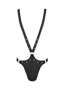 Чоловіче боді з люверсами Passion 028 HARRY L/XL Black, екошкіра, на шлейках