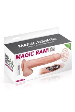 Фалоімітатор-пульсатор із вібрацією Real Body — Magic Ram, діаметр 4 см, рух вперед-назад