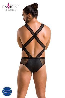 Чоловіче еротичне сітчасте боді Passion 045 VICTOR L/XL Black, екошкіра, сітка