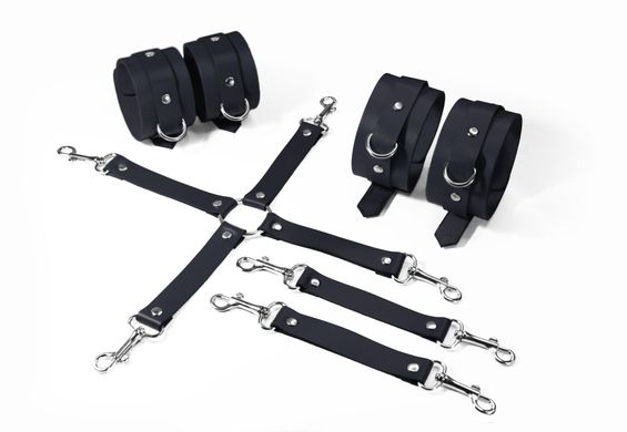 Набор для БДСМ 3 в 1 Feral Feelings BDSM Kit 3 Black, black, наручники, поножи, крестовина