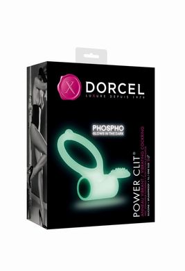 Эрекционное кольцо Dorcel Power Clit White PHOSPHO с вибрацией, белое, светится в темноте