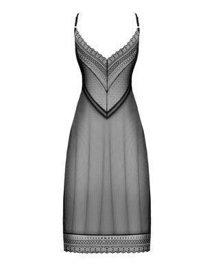Напівпрозора довга сорочка Obsessive Estiqua chemise M/L, чорний, асиметричний крій
