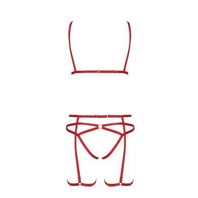 Комплект белья MAGALI SET OpenBra red L/XL - Passion Exclusive: стрэпы: лиф, трусики и пояс