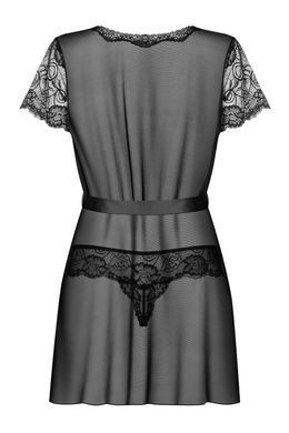 Пеньюар Obsessive Alluria peignoir & thong, S/M, прозорий, з мереживом, пояс, трусики в комплекті