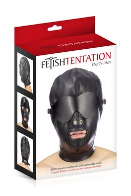 Капюшон для БДСМ со съемной маской Fetish Tentation BDSM hood in leatherette with removable mask