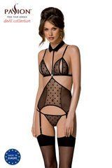 Корсет з відкритими грудьми Passion DOMINICA CORSET L/XL black, пажі для панчіх, стрінги