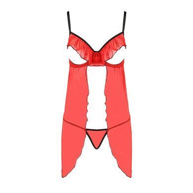 Прозорий пеньюар з відкритими грудьми CHERRY CHEMISE red L/XL - Passion Exclusive, трусики