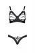 Комплект з екошкіри Passion CELINE BIKINI 6XL/7XL black, відкритий бра, стрінги зі шнурівкою