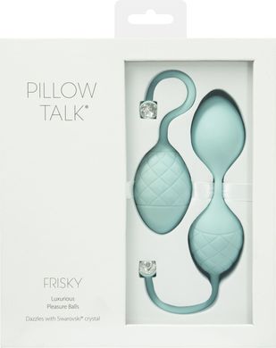 Роскошные вагинальные шарики PILLOW TALK - Frisky Teal с кристаллом, диаметр 3,2см, вес 49-75гр