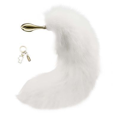 Металева анальна пробка з хутряним хвостом LOCKINK SEVANDA White Fox-Tail Anal Rose-shape Plug
