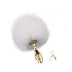 Металева анальна пробка &mdash; кролячий хвіст LOCKINK SEVANDA White Bunny-Tail Anal Pear-shape Plug