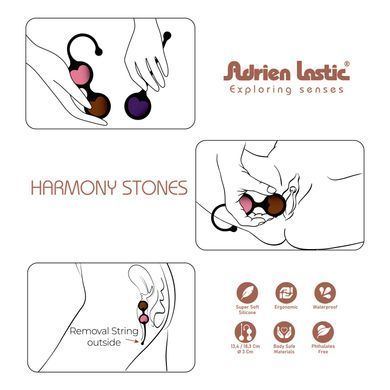 Вагінальні кульки Adrien Lastic Harmony Stones, напівдорогоцінне каміння, діаметр 3 см, 2 тримачі