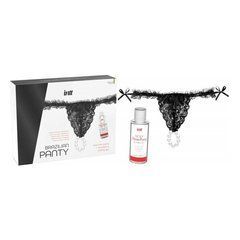 Набір Intt BRAZILIAN PANTY BLACK: трусики на зав&rsquo;язках S-XL з перлинним кільцем + полунична змазка