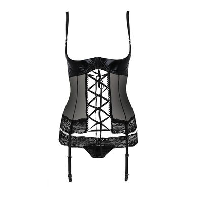 Корсет з відкритими грудьми NORTH CORSET black S/M - Passion Exclusive, пажі, трусики, шнурівка